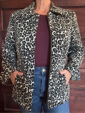 Dana Buchman Black & Cream Leopard Zip-Front Jacket